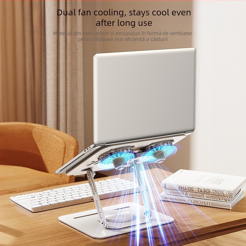Suport pentru laptop LS29, rotire la 360°, ventilator de răcire încorporat, structură din oțel complet, greutate 1,2 kg