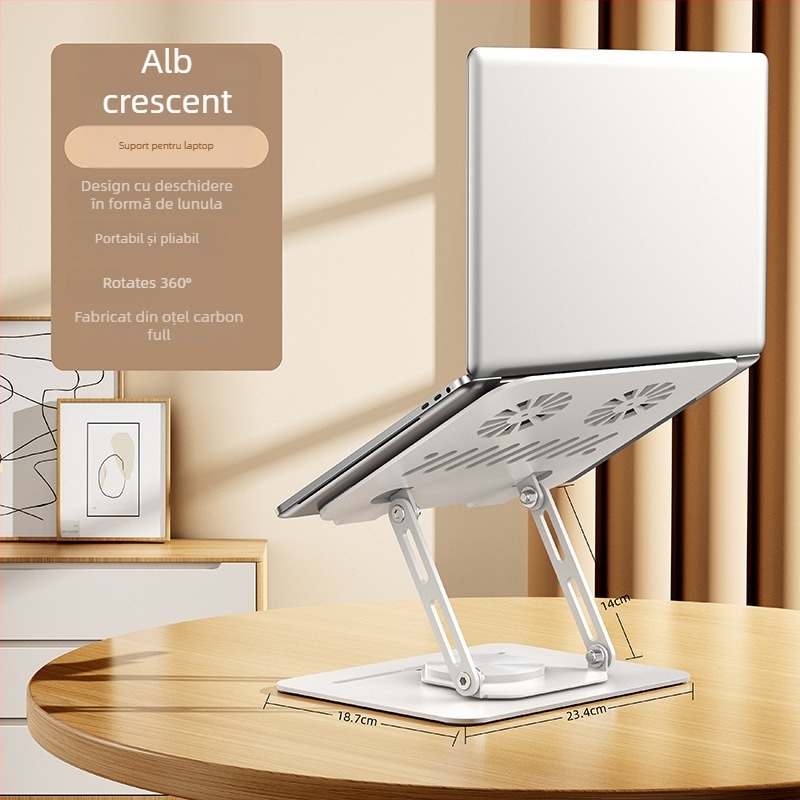 Suport pentru laptop LS29, rotire la 360°, ventilator de răcire încorporat, structură din oțel complet, greutate 1,2 kg