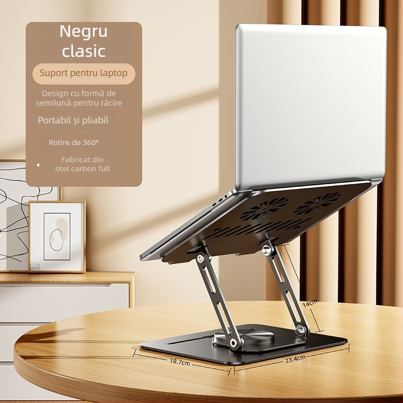Suport pentru laptop LS29, rotire la 360°, ventilator de răcire încorporat, structură din oțel complet, greutate 1,2 kg