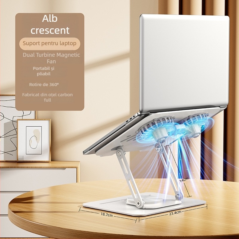 Suport pentru laptop LS29, rotire la 360°, ventilator de răcire încorporat, structură din oțel complet, greutate 1,2 kg