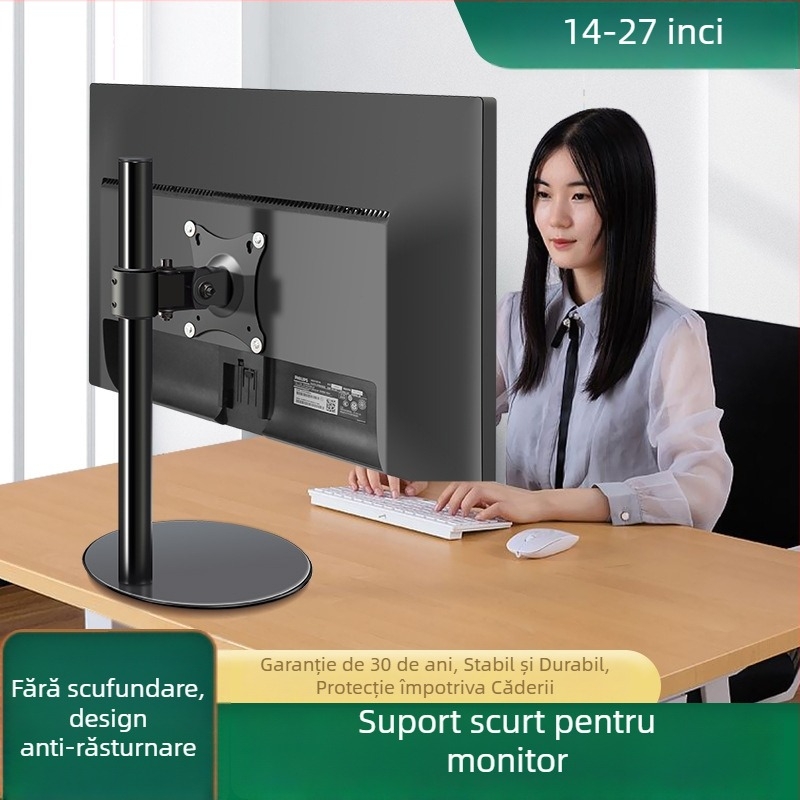 Suport pentru monitor de birou cu rotire 360°, montaj fără găuri, bază de ridicare pentru birou