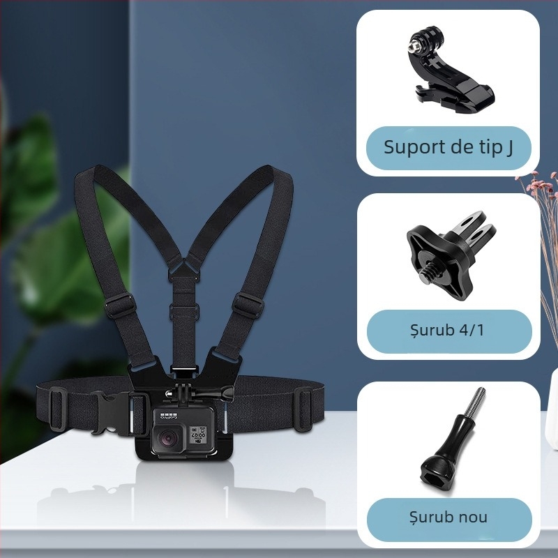 Suport fix pentru curea de umăr cu braț de 360° pentru camere sportive; material: țesătură + plastic; compatibil cu toate camerele sportive; marcă Neutral