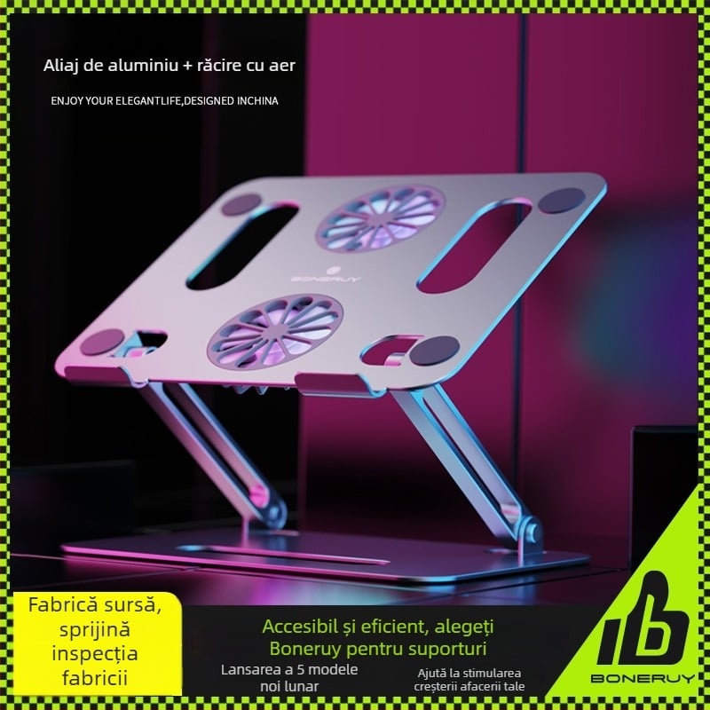 Suport de răcire pentru laptop, din aliaj de aluminiu, model P43F, compatibil cu laptopuri/tablete de 14–17,3 inchi, greutate 853 g, tip ridicare