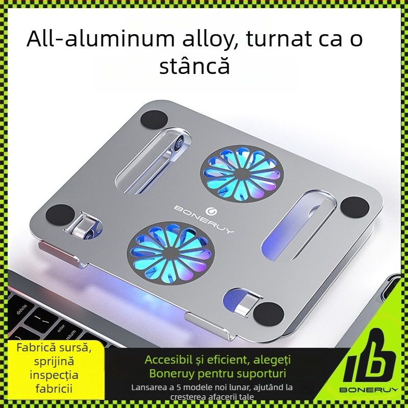 Suport de răcire pentru laptop, din aliaj de aluminiu, model P43F, compatibil cu laptopuri/tablete de 14–17,3 inchi, greutate 853 g, tip ridicare