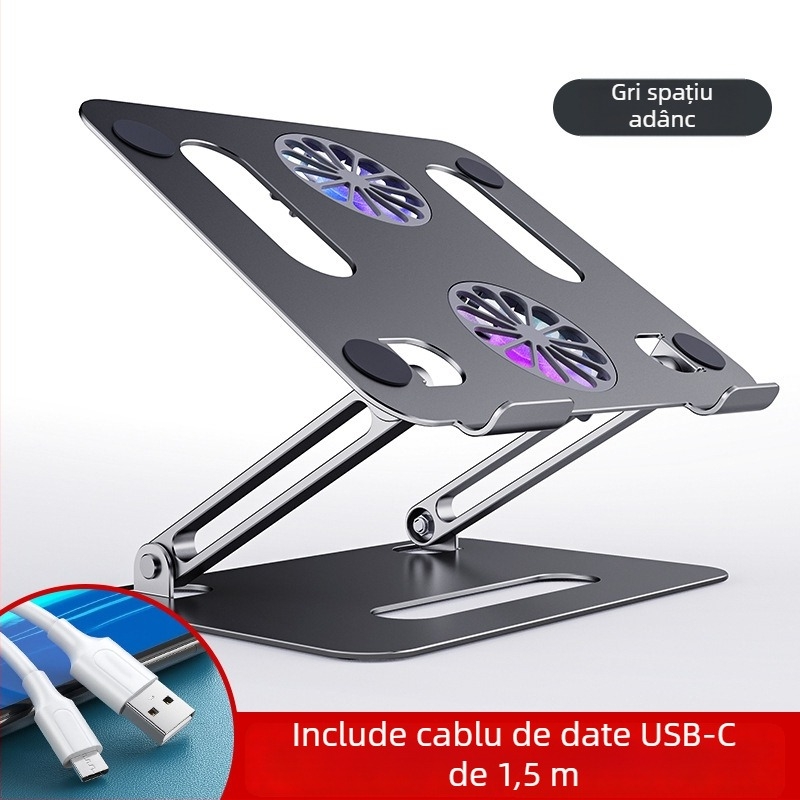 Suport de răcire pentru laptop, din aliaj de aluminiu, model P43F, compatibil cu laptopuri/tablete de 14–17,3 inchi, greutate 853 g, tip ridicare