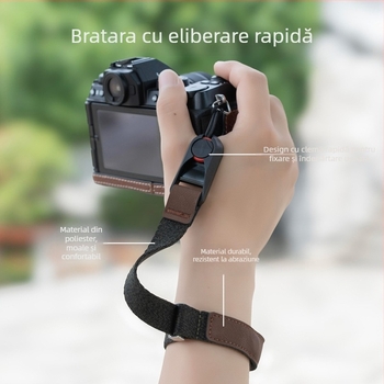 Curea de încheietură pentru aparat foto cu eliberare rapidă; compatibilă cu camere fără oglindă și DSLR; compatibilă cu Fuji X-T5, Canon R50, Nikon Z30, Sony ZV-E10