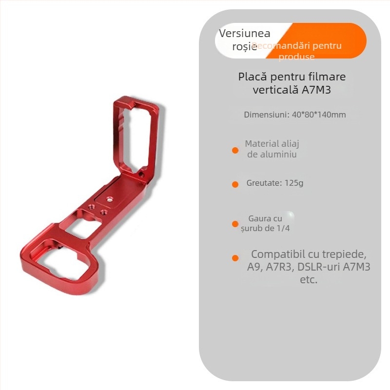 Cap de trepied cu placă de fotografiere verticală și mâner, model BZ-A7M3, aliaj de aluminiu, sarcină maximă 2-5 kg, greutate 0.123 kg, compatibilitate universală (Aliaj de aluminiu; Sarcină maximă 2-5 kg; Greutate 0.123 kg; Compatibil universal)