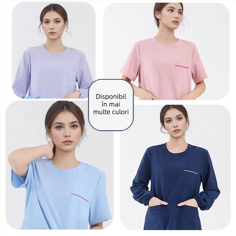 Set unisex scrubs medical cu decolteu în V, material poliester/elastan, cu proprietăți de evacuare a umezelii, mâneci lungi, toamnă 2025
