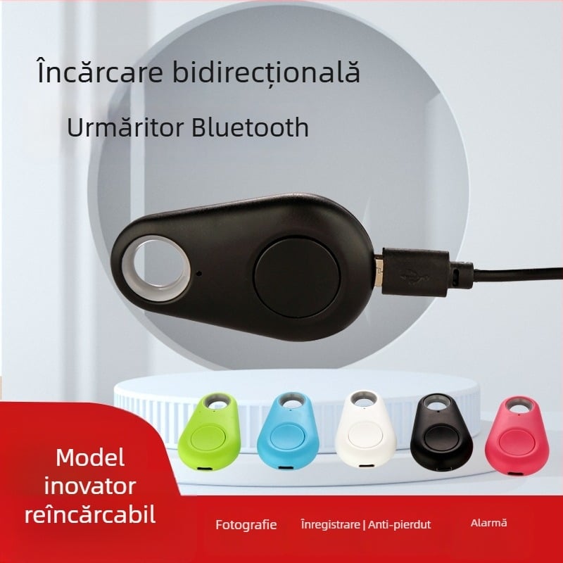 Dispozitiv Bluetooth anti-pierdut pentru chei, genți și animale de companie, cu design în formă de picătură de apă; rază 15–30 m; alarmă, fotografiere și înregistrare; carcasă ABS