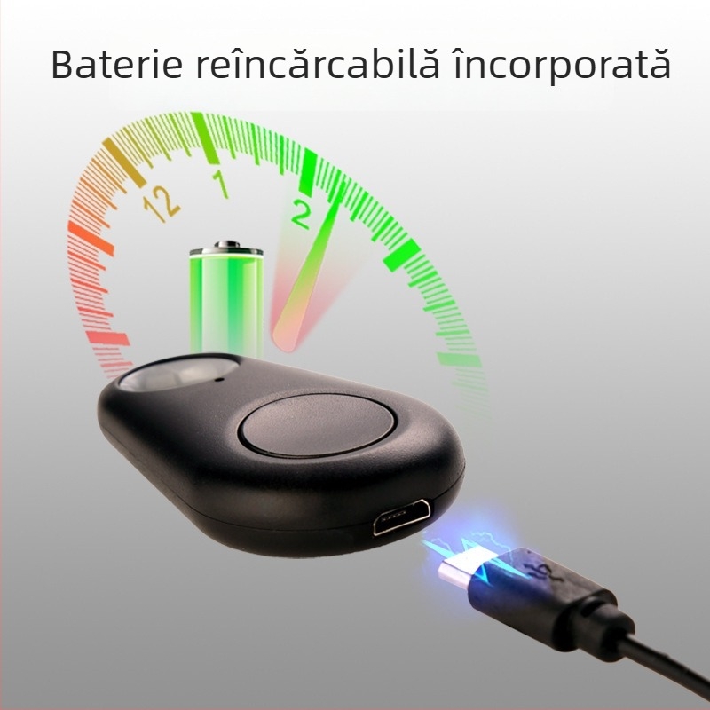 Dispozitiv Bluetooth anti-pierdut pentru chei, genți și animale de companie, cu design în formă de picătură de apă; rază 15–30 m; alarmă, fotografiere și înregistrare; carcasă ABS