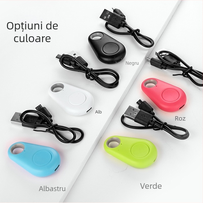 Dispozitiv Bluetooth anti-pierdut pentru chei, genți și animale de companie, cu design în formă de picătură de apă; rază 15–30 m; alarmă, fotografiere și înregistrare; carcasă ABS