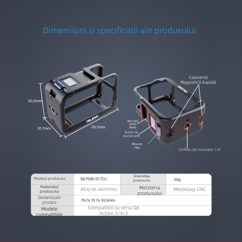 Ramă din aliaj de aluminiu pentru DJI Action 5 Pro/4/3 – Telesintaixun