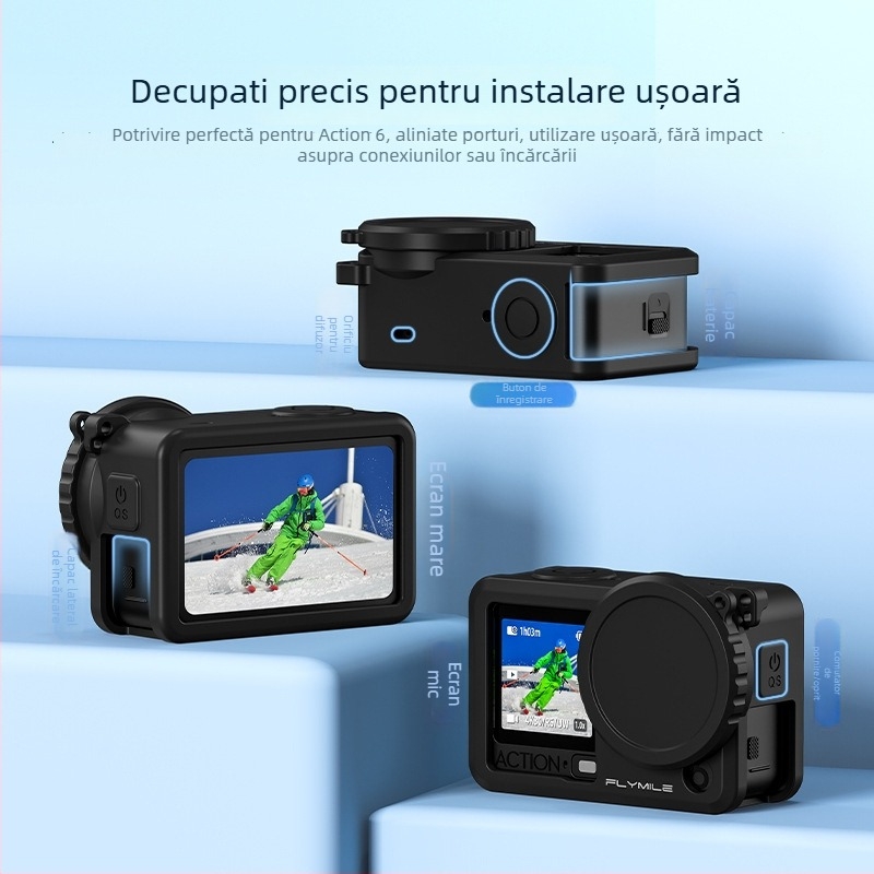 Husă din silicon pentru DJI Action 6 cu protecție a obiectivului, absorbție a șocurilor și protecție anti-cadere — Greutate 14,7 g