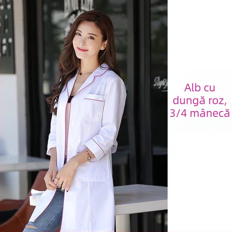 Halat medical unisex – decolteu în V, mâneci lungi, amestec bumbac-poliester (30-50% bumbac, 50-70% poliester), absorbție a umidității