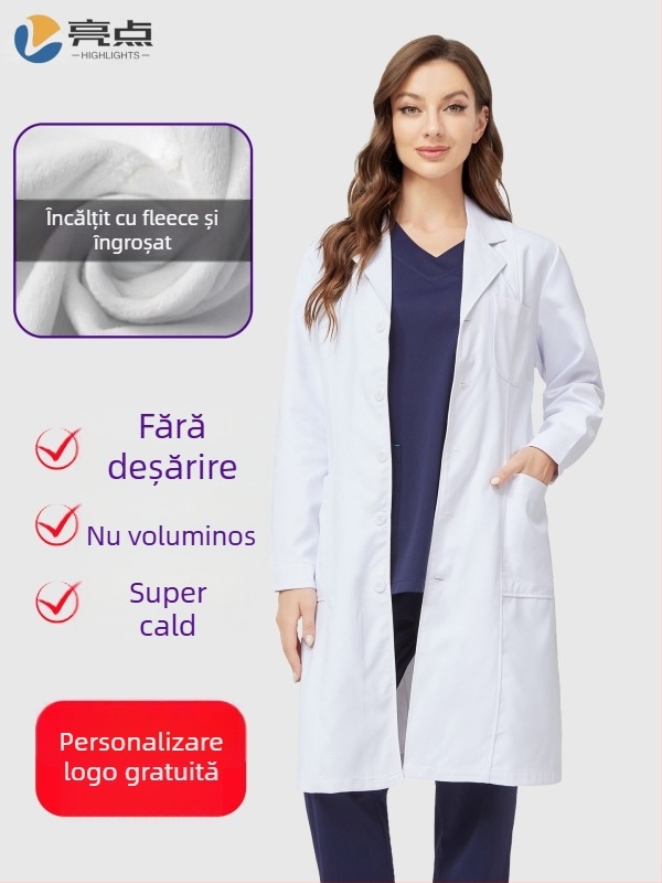 Halat medical cu căptușeală de fleece, unisex, anti-static, mâneci lungi, lungimea halatului 80–100 cm