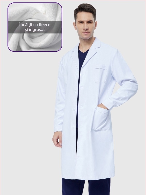 Halat medical cu căptușeală de fleece, unisex, anti-static, mâneci lungi, lungimea halatului 80–100 cm