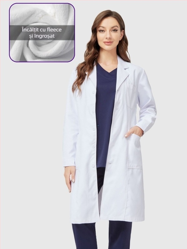 Halat medical cu căptușeală de fleece, unisex, anti-static, mâneci lungi, lungimea halatului 80–100 cm