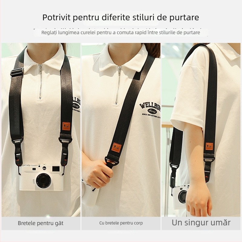 Bretea de umăr F-01 pentru camere Canon, Nikon, Sony, Fuji și alte DSLR și mirrorless, cu închidere rapidă – personalizabilă după exemplu