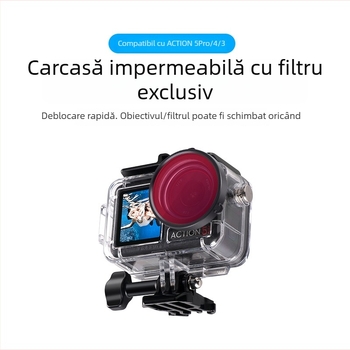 Carcasă etanșă pentru DJI Osmo Action 5 Pro/4/3, din acrilic, adâncime 45 m, cu filtru
