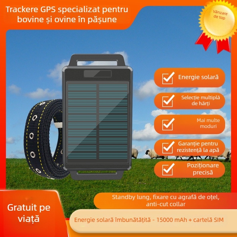 TYNY065 Locator GPS pentru animale mari, poziționare 4G, precizie 3 m, alarme: pană de curent, alarmă mobilă, alarmă de incintă, încărcare solară