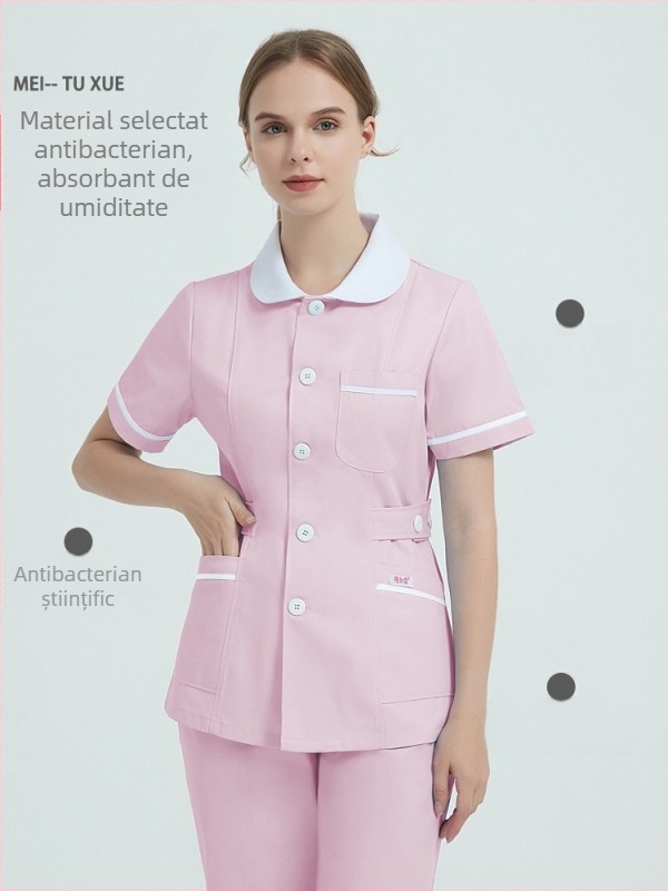 Uniformă pentru asistentă medicală, set din două părți cu guler stil păpușă, mâneci lungi, iarnă, amestec din bumbac