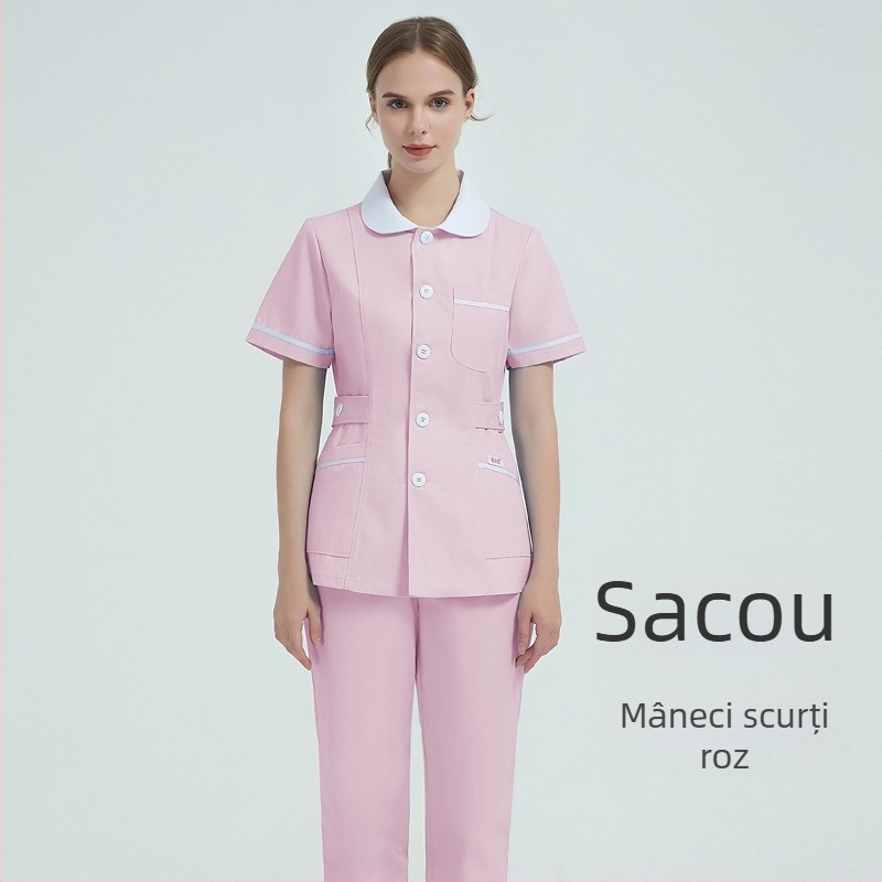 Uniformă pentru asistentă medicală, set din două părți cu guler stil păpușă, mâneci lungi, iarnă, amestec din bumbac