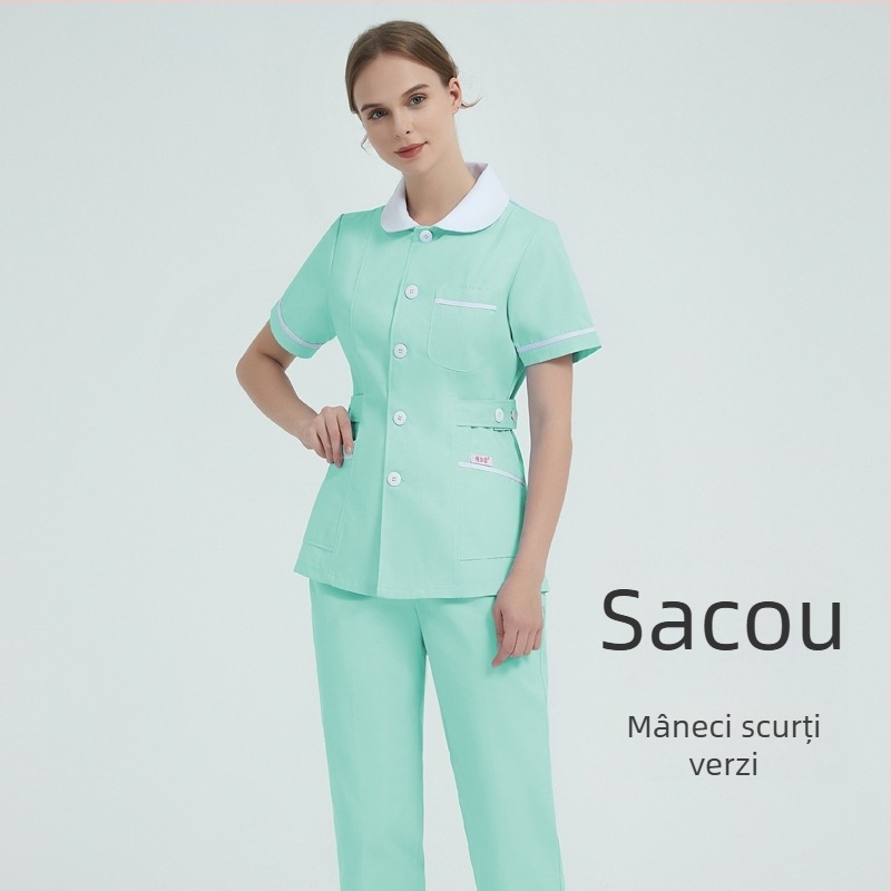 Uniformă pentru asistentă medicală, set din două părți cu guler stil păpușă, mâneci lungi, iarnă, amestec din bumbac