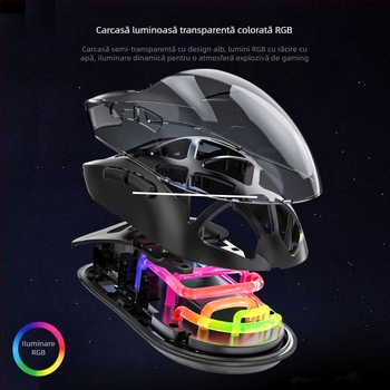 Mouse de gaming wireless, DPI 3500, baterie reîncărcabilă de 500 mAh, interfață USB, rază de până la 10 m.