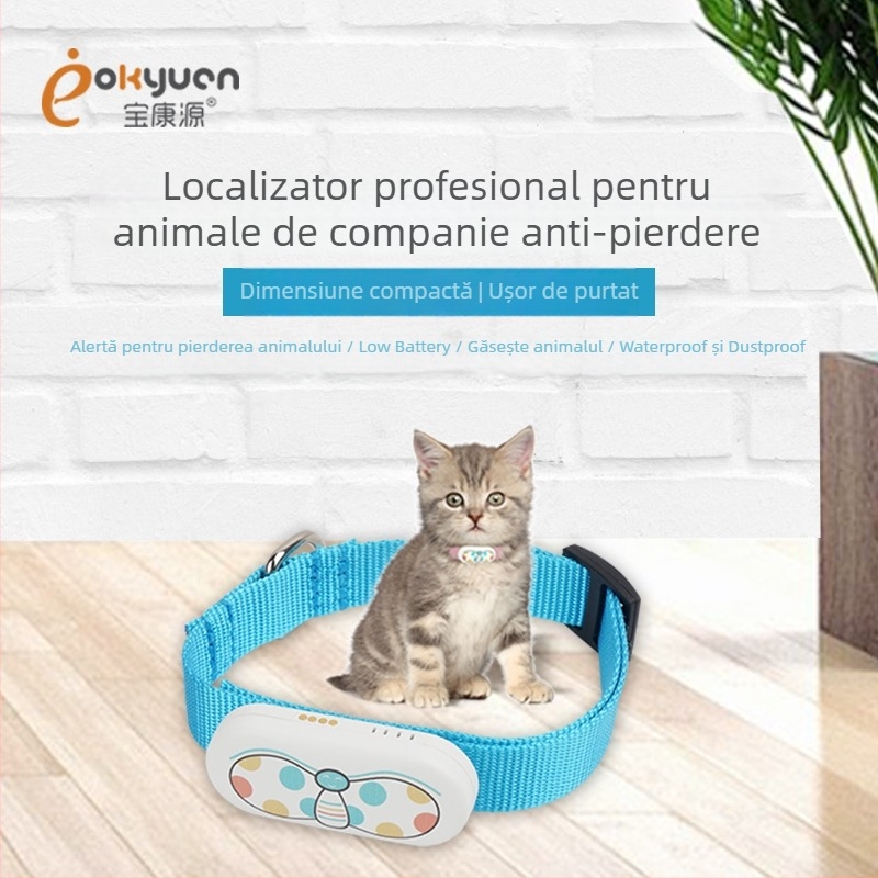 Guler de urmărire GPS pentru animale B21, precizie GPS 5–10 m, alarme vibrare, SOS și gardă, impermeabil, dimensiuni 65×27×16 mm