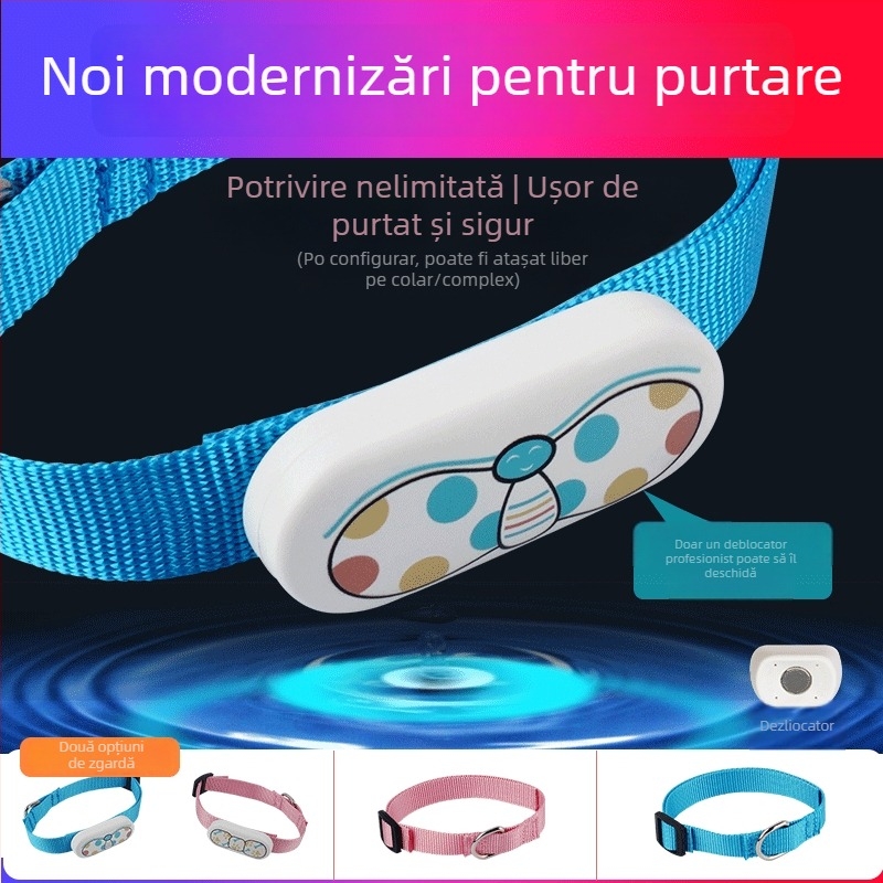 Guler de urmărire GPS pentru animale B21, precizie GPS 5–10 m, alarme vibrare, SOS și gardă, impermeabil, dimensiuni 65×27×16 mm