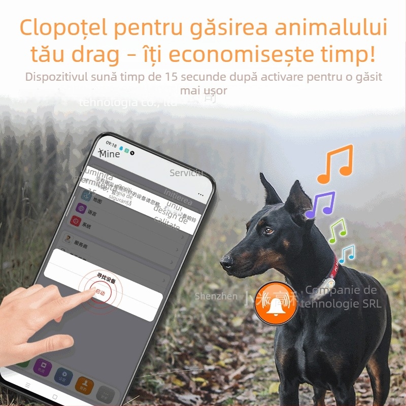 Guler de urmărire GPS pentru animale B21, precizie GPS 5–10 m, alarme vibrare, SOS și gardă, impermeabil, dimensiuni 65×27×16 mm