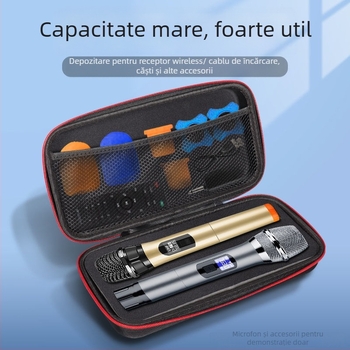 Geantă de depozitare portabilă pentru două microfoane, husă-cub rezistentă la căderi pentru microfoane wireless și accesorii audio, din Oxford