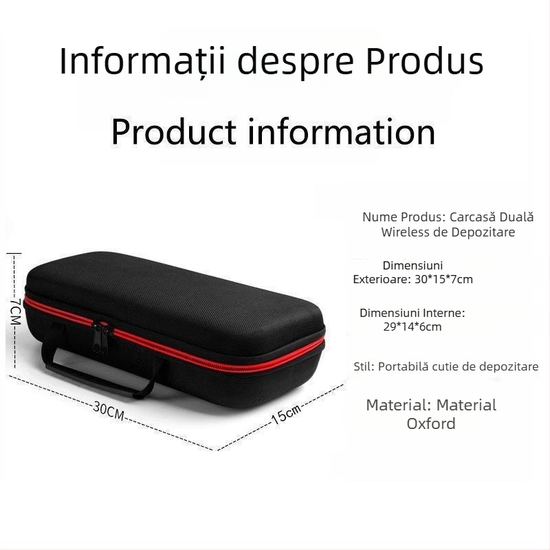 Geantă de depozitare portabilă pentru două microfoane, husă-cub rezistentă la căderi pentru microfoane wireless și accesorii audio, din Oxford