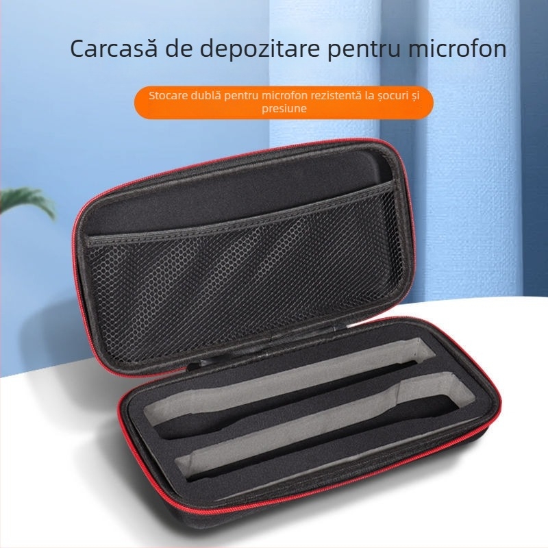 Geantă de depozitare portabilă pentru două microfoane, husă-cub rezistentă la căderi pentru microfoane wireless și accesorii audio, din Oxford