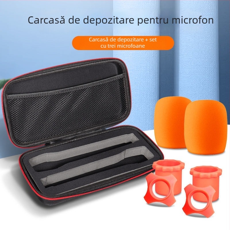 Geantă de depozitare portabilă pentru două microfoane, husă-cub rezistentă la căderi pentru microfoane wireless și accesorii audio, din Oxford