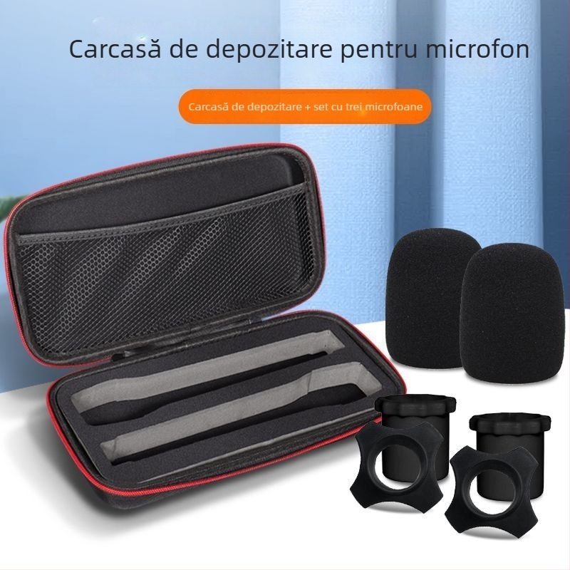 Geantă de depozitare portabilă pentru două microfoane, husă-cub rezistentă la căderi pentru microfoane wireless și accesorii audio, din Oxford