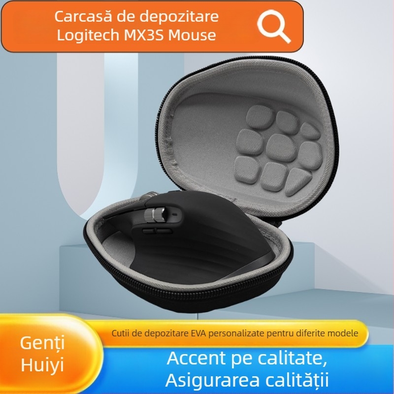 Husă de depozitare pentru mouse wireless de gaming Logitech MX Master 3/3S, MX2S și G502X — materiale: nailon, EVA, spumă densă, țesătură; confecție: cusătură și termoformare; capacitate de încărcare: 5 kg