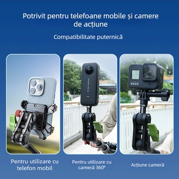 Lampart R95 Suport pentru Telefon pentru Fotografii la Trei Părți Selfie GoPro Insta360 – aliaj de aluminiu; Compatibil cu motocicletă, bicicletă, bicicletă de munte, bicicletă electrică – 3 garanții