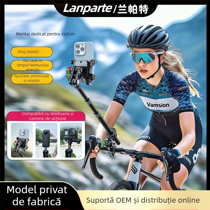 Lampart R95 Suport pentru Telefon pentru Fotografii la Trei Părți Selfie GoPro Insta360 – aliaj de aluminiu; Compatibil cu motocicletă, bicicletă, bicicletă de munte, bicicletă electrică – 3 garanții