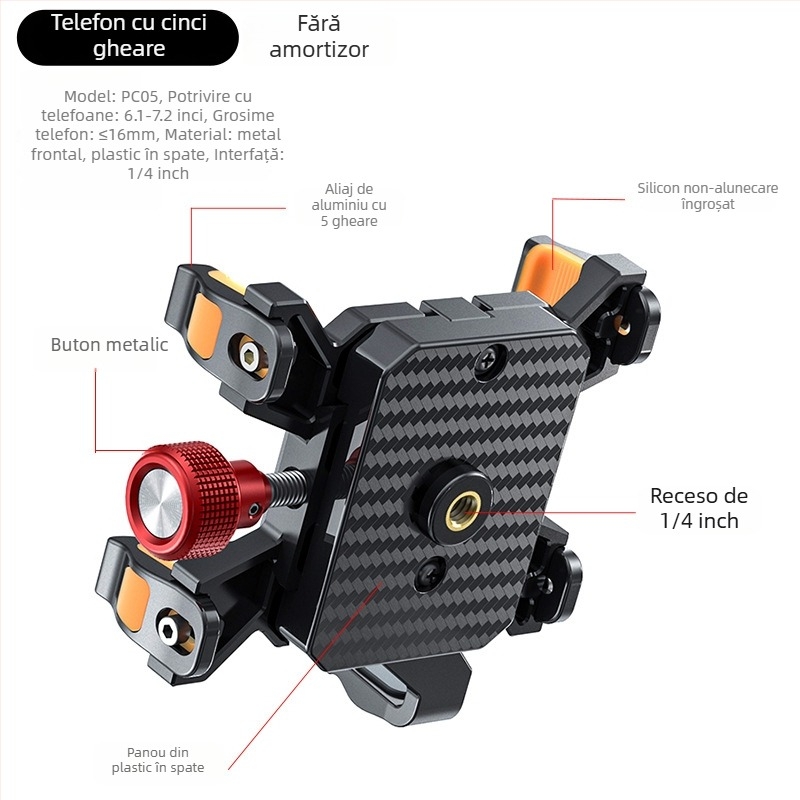 Lampart R95 Suport pentru Telefon pentru Fotografii la Trei Părți Selfie GoPro Insta360 – aliaj de aluminiu; Compatibil cu motocicletă, bicicletă, bicicletă de munte, bicicletă electrică – 3 garanții