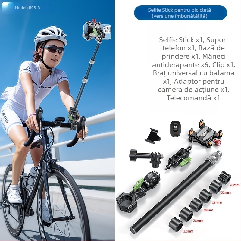 Lampart R95 Suport pentru Telefon pentru Fotografii la Trei Părți Selfie GoPro Insta360 – aliaj de aluminiu; Compatibil cu motocicletă, bicicletă, bicicletă de munte, bicicletă electrică – 3 garanții