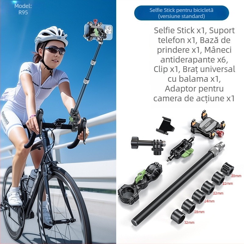 Lampart R95 Suport pentru Telefon pentru Fotografii la Trei Părți Selfie GoPro Insta360 – aliaj de aluminiu; Compatibil cu motocicletă, bicicletă, bicicletă de munte, bicicletă electrică – 3 garanții