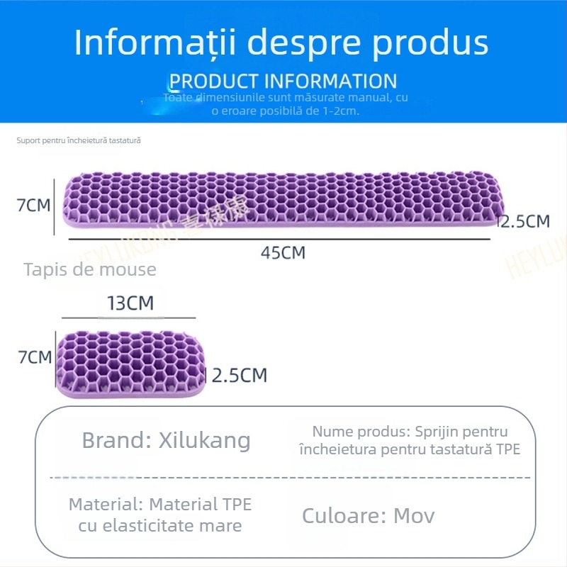 Padă de încheietură pentru mouse cu gel TPE, cu două fețe, structură fagur gol, ușor de curățat, 0,2 kg