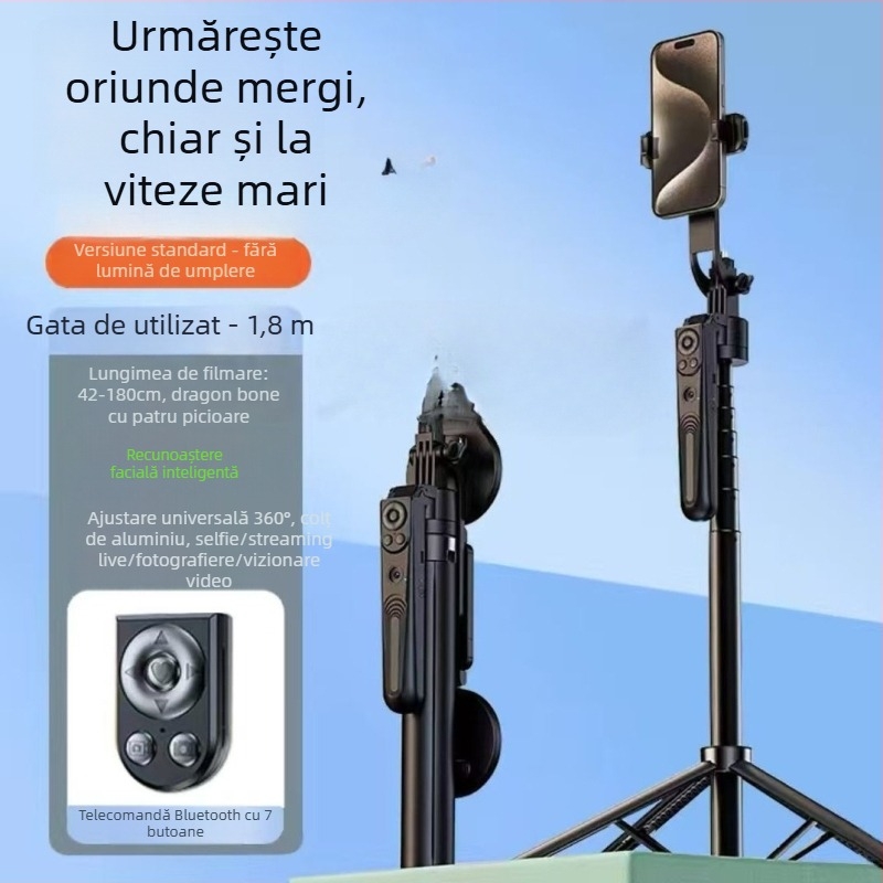 Baston pentru selfie cu urmărire AI, stabilizator 360°, recunoaștere facială AI, difuzare live, corp din aliaj de aluminiu