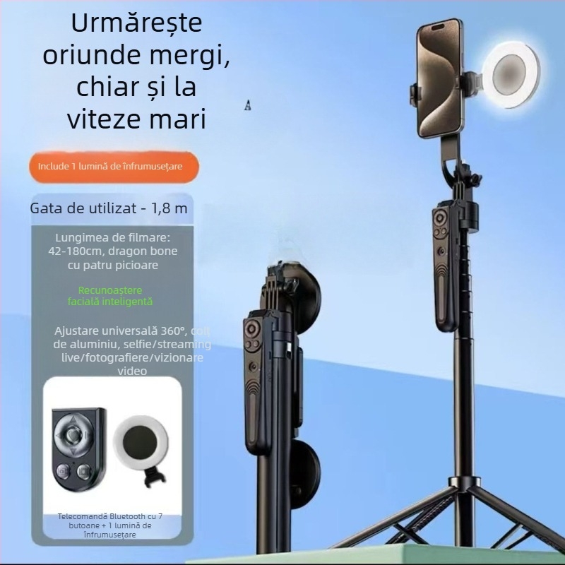 Baston pentru selfie cu urmărire AI, stabilizator 360°, recunoaștere facială AI, difuzare live, corp din aliaj de aluminiu