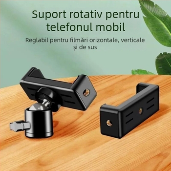 Suport pentru telefon pentru transmisiuni live, cu gimbal rotativ, clip universal, adaptor bază dual, suport pentru telefon