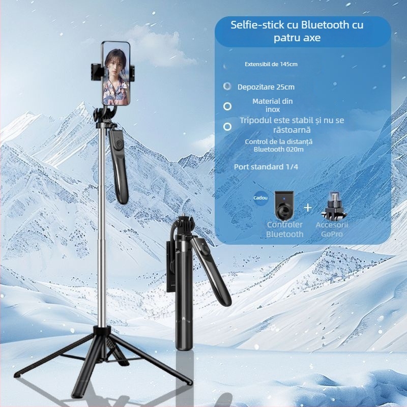 Stabilizator gimbal de mână pentru telefoane mobile cu Bluetooth, telecomandă, lumină de filmare și trepied — ABS + oțel inoxidabil, model Z145