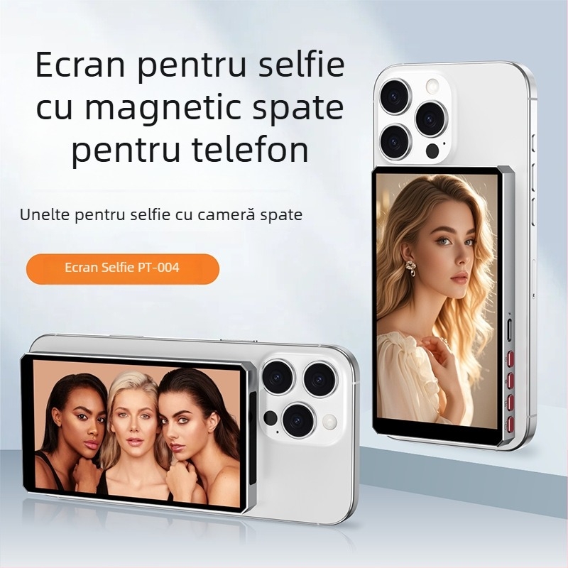 Pt004 Dispozitiv de mirroring a ecranului telefonului din aliaj de aluminiu, Bluetooth wireless, ecran selfie magnetic pe partea din spate, compatibil Android, iOS și HarmonyOS