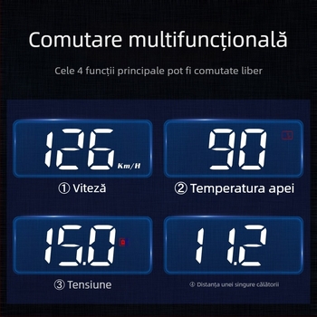 Display HUD pentru mașini cu OBD, imagine holografică 360°, GPS, vitezometru și măsurător multiplu — control manual, alimentare cu baterie