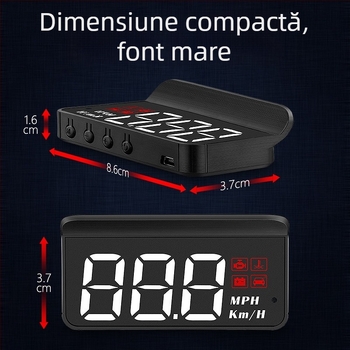 Display HUD pentru mașini cu OBD, imagine holografică 360°, GPS, vitezometru și măsurător multiplu — control manual, alimentare cu baterie